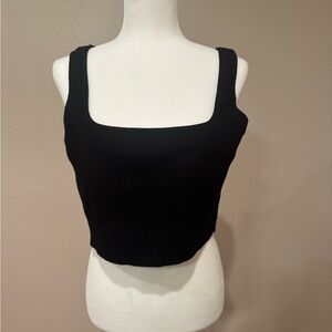 House of Harlow 1960 Black Ribbed Square Neck Crop Top